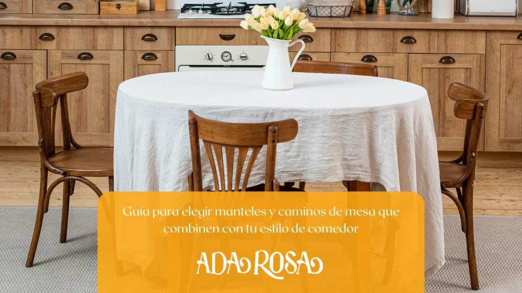 Mesa de comedor decorada con mantel y camino de mesa combinados según el estilo del hogar